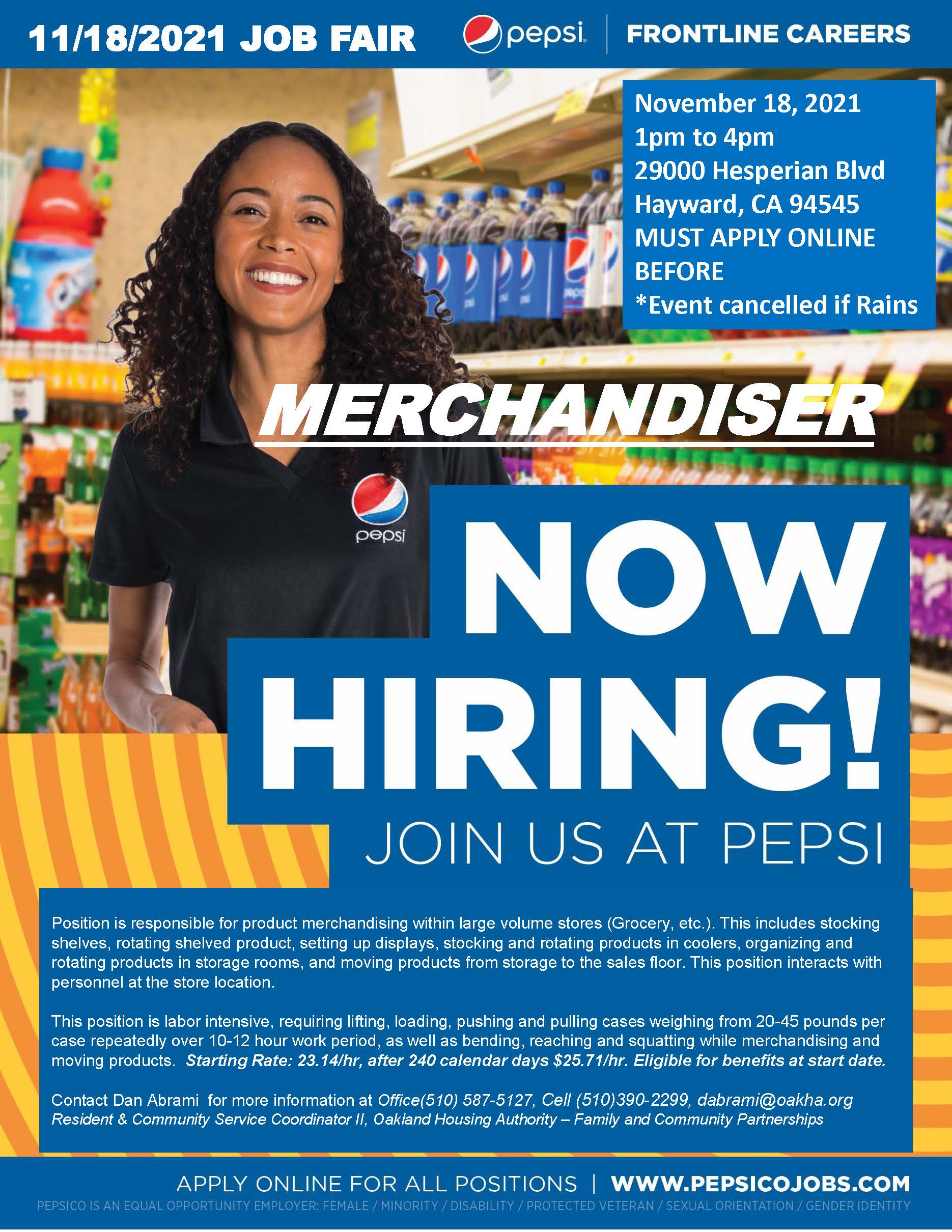 Pepsi Job Fair November 18 14pm Northern Alameda Adult Education